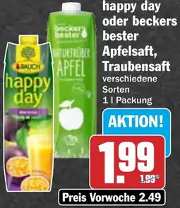 HIT happy day oder beckers bester Apfelsaft, Traubensaft Angebot