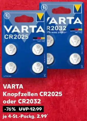 Kaufland VARTA Knopfzellen CR2025 oder CR2032 Angebot