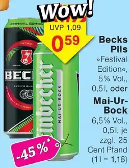 Wiglo Wunderland Becks Pils oder Mai-Ur-Bock Angebot