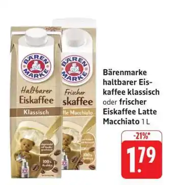 Edeka Bärenmarke haltbarer Eiskaffee klassisch oder frischer Eiskaffee Latte Macchiato Angebot
