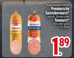 Edeka Rügenwalder Mühle Pommersche Gutsleberwurst oder Teewurst Angebot