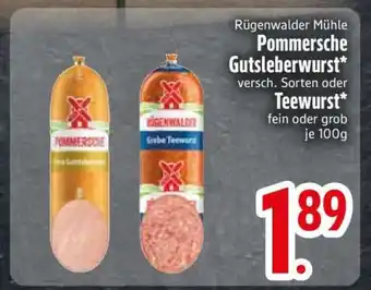 Edeka Rügenwalder Mühle Pommersche Gutsleberwurst oder Teewurst Angebot