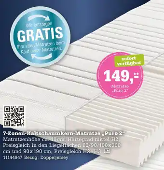 Höffner 7-Zonen Kaltschaumkern-Matratze „Puro 2" Angebot