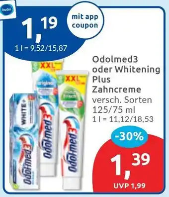 Budni Odolmed3 oder Whitening Plus Zahncreme Angebot