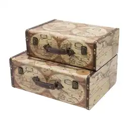 Netto Marken-Discount HMF VKO104 Vintage Koffer aus Holz, 2er Set, Versch. Größen, Deko Weltkarte Farbe Angebot