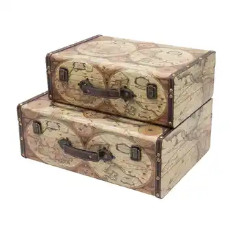 Netto Marken-Discount HMF VKO104 Vintage Koffer aus Holz, 2er Set, Versch. Größen, Deko Weltkarte Farbe Angebot