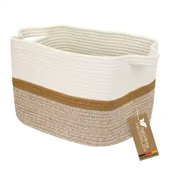 Netto Marken-Discount HMF Aufbewahrungskorb mit verlängerten Griffen, Korb aus Baumwolle, 36 x 30 x 25 cm, Weiß-Braun Angebot