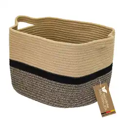 Netto Marken-Discount HMF Aufbewahrungskorb mit verlängerten Griffen, Korb aus Baumwolle, 36 x 30 x 25 cm, Schwarz-Honig Angebot