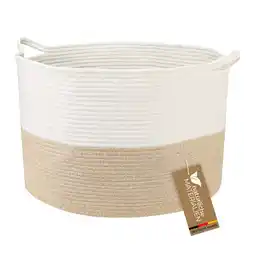 Netto Marken-Discount HMF XXL Wäschekorb aus Baumwolle, runder Aufbewahrungskorb mit Griffen, 55 x 35 cm, Weiß-Braun Angebot