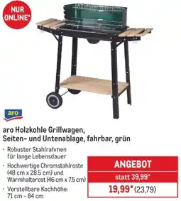 METRO aro Holzkohle Grillwagen, Seiten- und Untenablage, fahrbar, grün Angebot