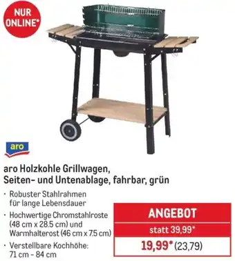 METRO aro Holzkohle Grillwagen, Seiten- und Untenablage, fahrbar, grün Angebot