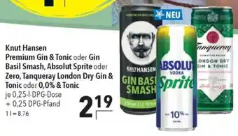 CITTI Markt Knut Hansen Premium Gin & Tonic oder Gin Basil Smash, Absolut Sprite Angebot