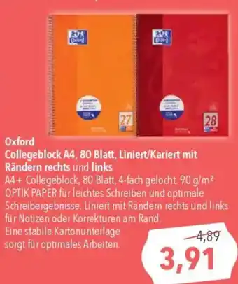 CITTI Markt Oxford Collegeblock A4, 80 Blatt, Liniert/Kariert mit Rändern rechts und links Angebot