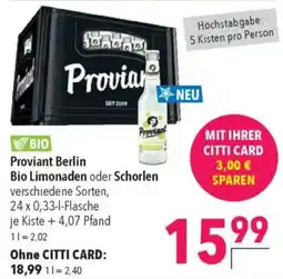 CITTI Markt Proviant Berlin Bio Limonaden oder Schorlen Angebot