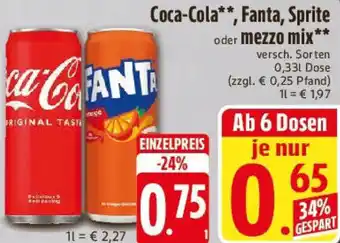 E-Center Coca-Cola, Fanta, Sprite oder mezzo mix Angebot