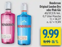 diska Henderson Original London Dry oder Pink Gin Angebot