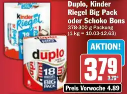 AEZ Duplo, Kinder Riegel Big Pack oder Schoko Bons Angebot
