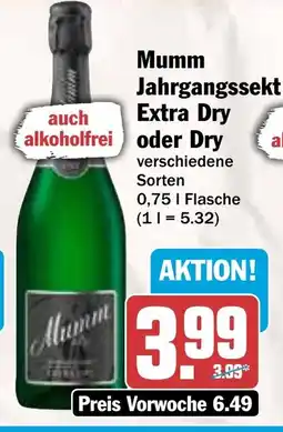 AEZ Mumm Jahrgangssekt Extra Dry oder Dry Angebot