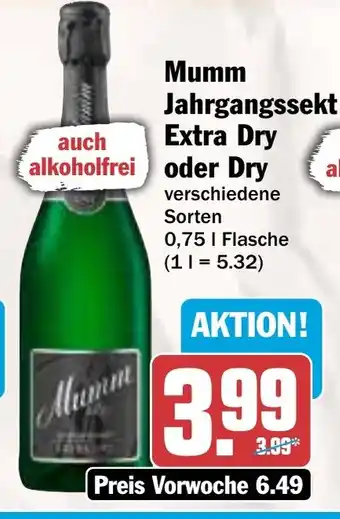 AEZ Mumm Jahrgangssekt Extra Dry oder Dry Angebot