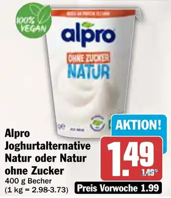AEZ Alpro Joghurtalternative Natur oder Natur ohne Zucker Angebot