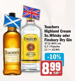 AEZ Teachers Sc.Whisky oder Highland Cream Finsbury Dry Gin Angebot