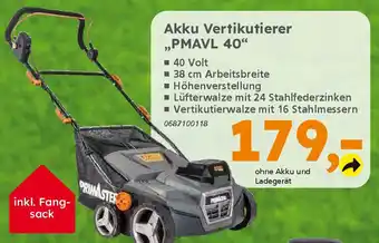 Globus Baumarkt PRIMASTER Akku Vertikutierer ,,PMAVL 40" Angebot