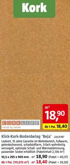 Bauhaus CORKLIFE robust by nature Klick-Kork-Bodenbelag 'Beja Angebot