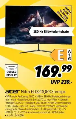 MEDIMAX Acer nitro ed320qrs3bmiipx Angebot
