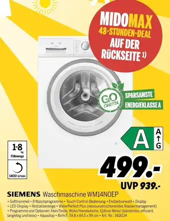MEDIMAX Siemens waschmaschine wm14n0ep Angebot