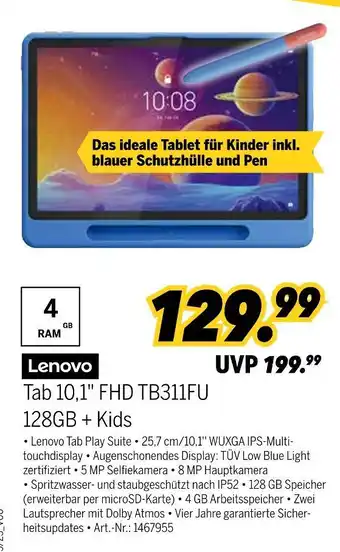 MEDIMAX Lenovo tab 10,1 fhd tb311fu 128gb + kids Angebot