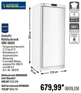 METRO METRO PROFESSIONAL Umluft Kühlschrank GRE 6600 Angebot