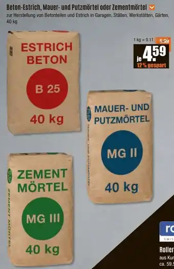 V Baumarkt Beton-Estrich, Mauer- und Putzmörtel oder Zementmörtel Angebot