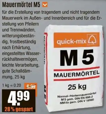 V Baumarkt quick-mix Mauermörtel M5 Angebot