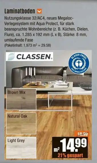 V Baumarkt Laminatboden CLASSEN Angebot