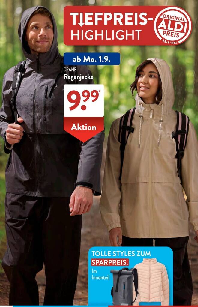 CRANE Regenjacke Angebot bei Aldi Süd