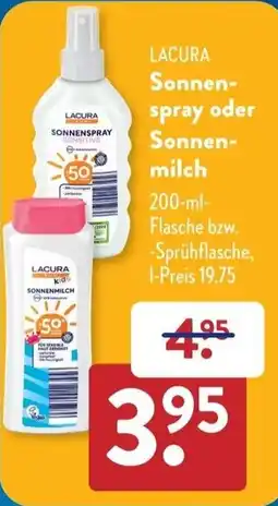 Aldi Süd LACURA Sonnen- spray oder Sonnen- milch Angebot