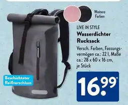 Aldi Süd LIVE IN STYLE Wasserdichter Rucksack Angebot