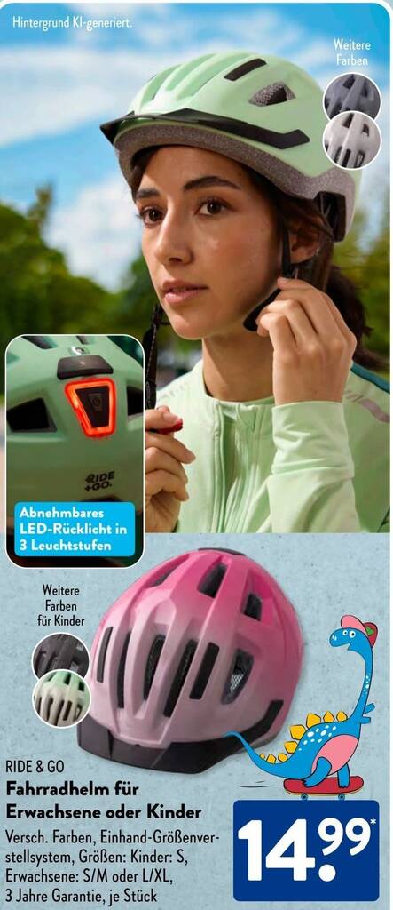 RIDE & GO Fahrradhelm fr Erwachsene oder Kinder Angebot bei Aldi Sd