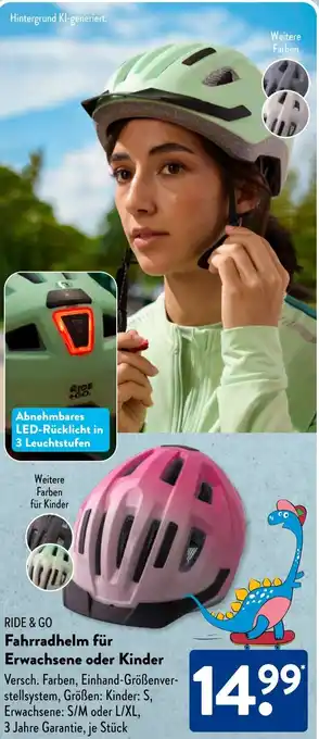 Aldi Süd RIDE & GO Fahrradhelm für Erwachsene oder Kinder Angebot