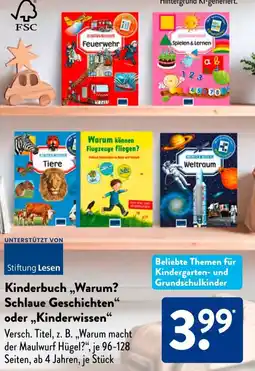 Aldi Süd Kinderbuch „Warum? Schlaue Geschichten" oder „Kinderwissen Angebot