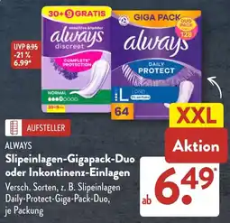 Aldi Süd ALWAYS Slipeinlagen-Gigapack-Duo oder Inkontinenz-Einlagen Angebot