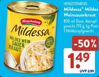 Aldi Süd HENGSTENBERG Mildessa Mildes Weinsauerkraut Angebot