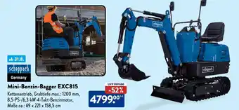 Aldi Süd scheppach Germany Mini-Benzin-Bagger EXC815 Angebot
