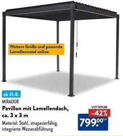 Aldi Süd MIRADOR Pavillon mit Lamellendach, ca. 3 x 3 m Angebot