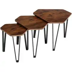 Netto Marken-Discount tectake Beistelltisch-Set, 3-teilig, Holz und Stahl, stapelbar Angebot