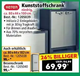 Norma Kunststoffschrank niedrig, ca. 80 x 44 x 100 cm Angebot