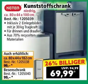 Norma Kunststoffschrank niedrig, ca. 80 x 44 x 100 cm Angebot