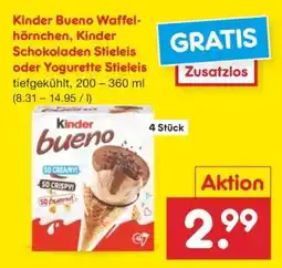 Netto Marken-Discount Kinder Bueno Waffelhörnchen, Kinder Schokoladen Stieleis oder Yogurette Stieleis Angebot