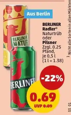 PENNY BERLINER Radler Naturtrüb oder Pilsner Angebot