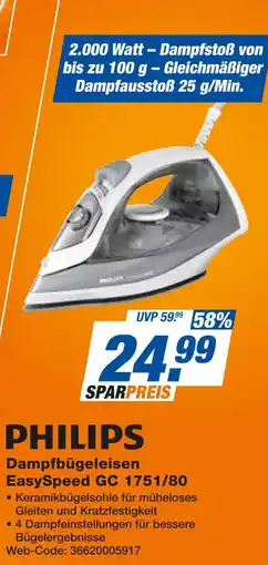 Expert Philips dampfbügeleisen easyspeed gc 1751/80 Angebot